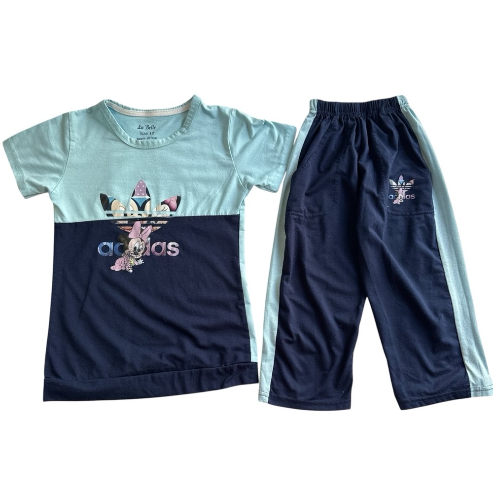 Girls Pajamas Set - Navy and Baby Blue